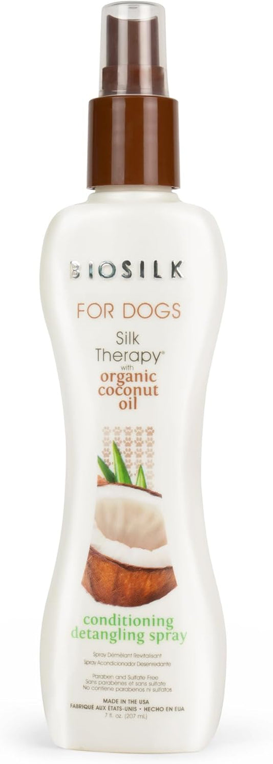 Silk Therapy Conditioning Detangling Spray for Dogs with Natural Coconut Oil - Dog Matted Hair Detangler Conditioner for Dogs, Dematting Grooming Supplies, 7 Fl Oz
